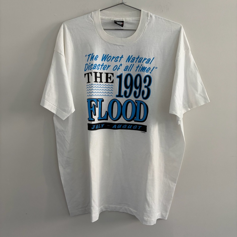 Vintage 1993 Missouri Flood Statistics T-Shirt Screen Stars Best XXL White